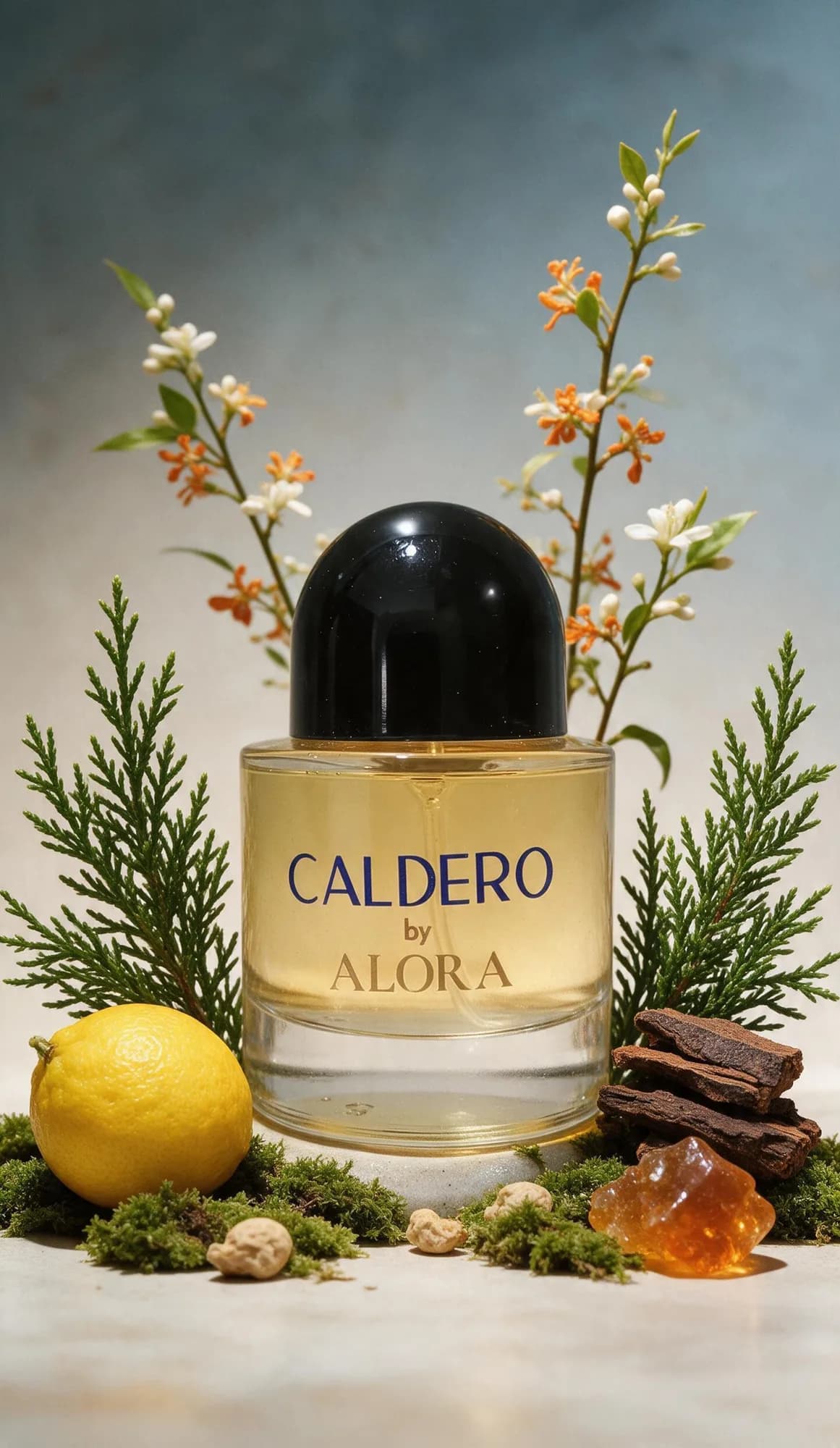 Botol CALDERO di antara cemara, lemon, serpih kayu, dan amber.